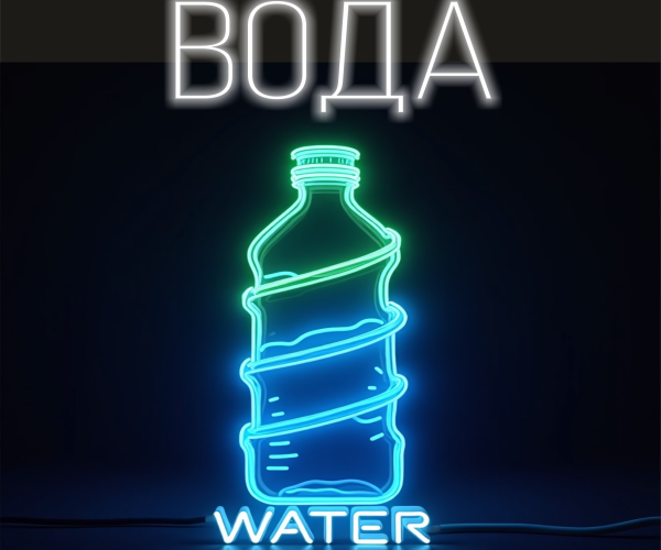 Неонова реклама Вода, water,  бутиль малий