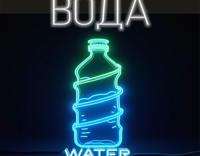Неонова реклама Вода, water,  бутиль малий